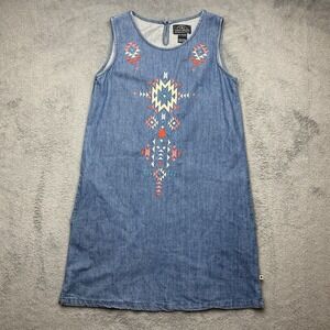 Lucky Brand Dress Women's XL (16) Denim Jean Blue 100% Cotton Aztec With Pockets